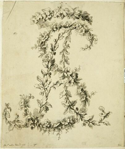 Branches de lierre, de chêne et d'aubépine formant le chiffre A. S.