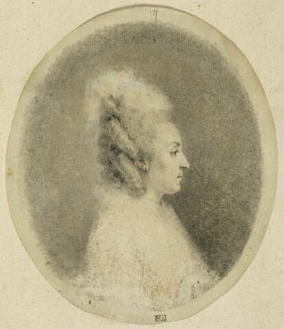 Portrait de femme de profil à droite, dans un ovale