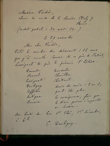 30 novembre 1851, sans lieu, à M. Verdier