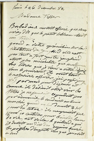 6 décembre 1882, Paris, de M. Matrin à Mme Fesser