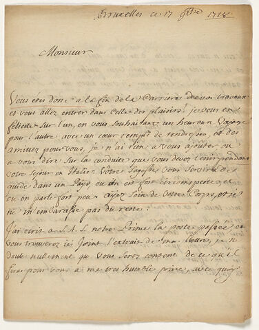 17 novembre 1718, Bruxelles, du baron de Hohendorff à Pierre-Jean Mariette