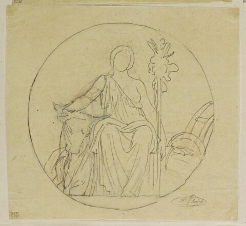 Etude de femme assise, dans un médaillon, allégorie de l'Agriculture