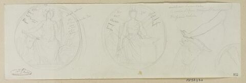 Allégorie de l'Agriculture, trois études de figures, deux dans un médaillon