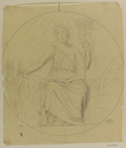 Etudes de femme assise, dans un médaillon, allégorie de l'Agriculture