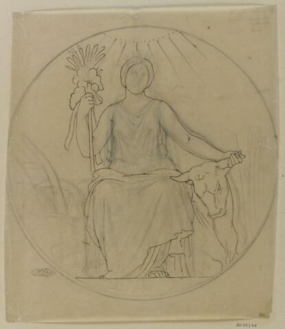 Etude de femme assise, dans un médaillon, allégorie de l'Agriculture