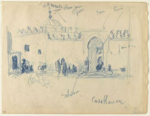 Etude, vue de Casablanca, croquis et annotations