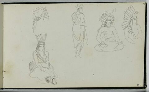 Cinq croquis d'indiens Ojibwas