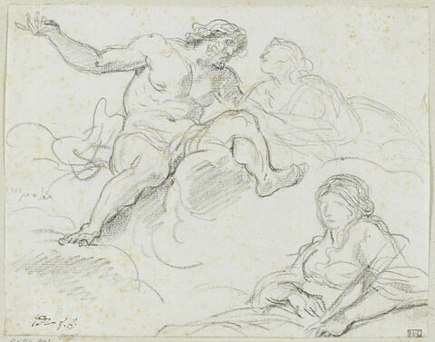 Un dieu et une femme sur un nuage ; femme accoudée