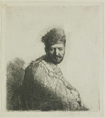 Homme à barbe courte, en manteau brodé et au bonnet fourré dit autrefois le père de l'artiste