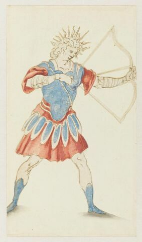 Costume de chanteur incarnant l'Apollon archer combattant le serpent python dans le « Ballet du roi, dit Ballet d'Apollon »