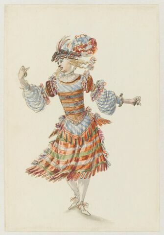 Costume d'Égyptienne pour Noblet l'Aîné qui chante et danse dans la dernière scène de la « Pastorale comique », troisième entrée du "Ballet des muses"