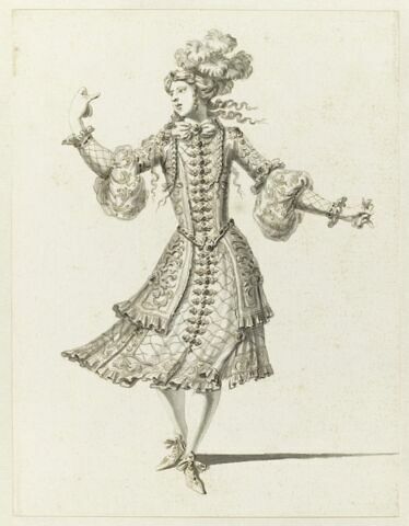 Costume pour une nymphe athénienne de la suite d'Orithye dans le ballet du "Triomphe de l'Amour"