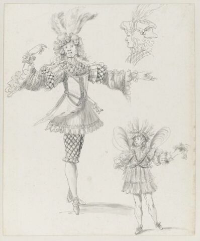 Costume de berger avec une étude du profil de la coiffure et un autre de zéphir