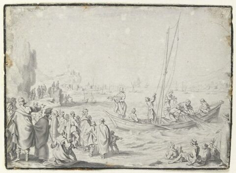 Jésus prèche la foule assemblée sur le rivage de la mer