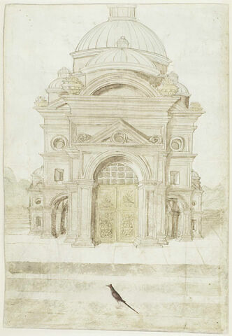 Façade d'une église Renaissance et un oiseau