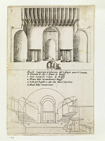 Figures du Voyage en Terre Sainte. Coupe longitudinale de la Grotte et de la Basilique de la Nativité à Bethléem