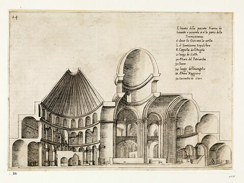 Figures du Voyage en Terre Sainte. Coupe longitudinale de la Basilique du Saint-Sépulcre