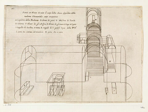 Figures du Voyage en Terre Sainte. Plan et élévation de l'église du Saint Sépulcre de la Vierge