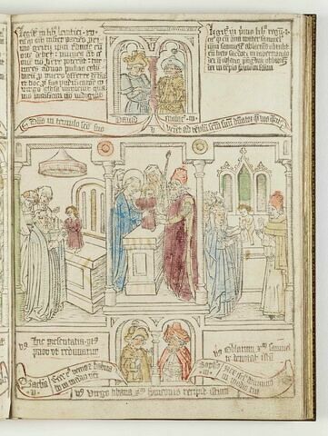 La Bible des Pauvres. Présentation du premier-né; La présentation de Jésus au Temple; Anne présente Samuel