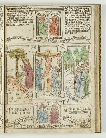 La Bible des Pauvres. La création d'Eve; Le Christ reçoit le coup de lance; Moïse frappant le rocher