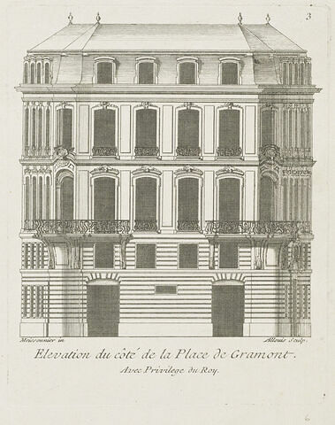 Elévation de la maison du Sieur Brethous (vue de la place de Gramont)