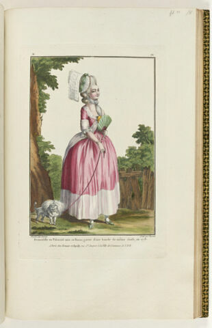 Demoiselle en Polonoise unie en Buras, garnie d'une bande de même étoffe, en 1778.