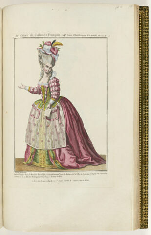 Habit d'Erosine dans le Barbier de Séville ; Costume inventé pour le théatre de la Ville de Lyon en 1775 par P. N. Sarrazin Costumier de L. Alt. R. Nosseigneurs les Princes freres du Roi.