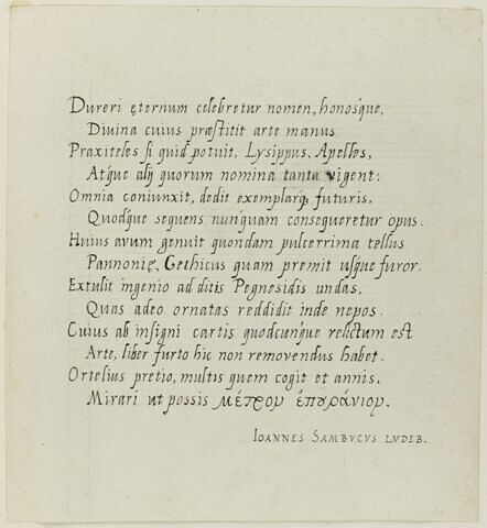 Note manuscrite: poème dédié à Albert Dürer