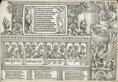L'arc de triomphe de Maximilien : figures des rois de la partie supérieure de la porte de l'Eloge