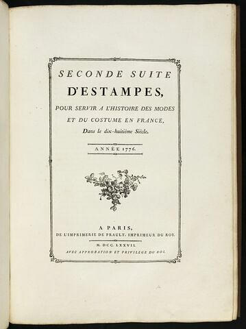 Frontispice : Seconde suite d'estampes, pour servir à l'histoire des modes et du costume en France dans le dix-huitième siècle