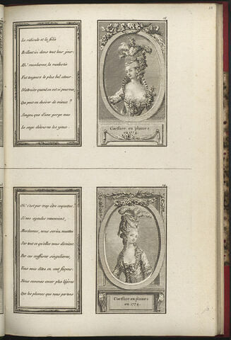 Coeffure en plumes en 1774. / Coeffure en plumes en 1774