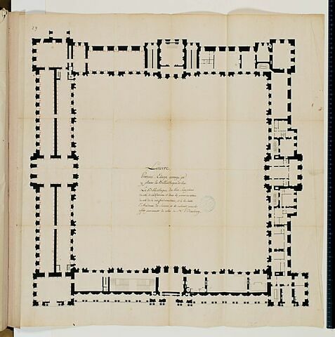 Projet de la Bibliothèque du Roi au Louvre. Plan du premier étage des bâtiments de la Cour Carrée