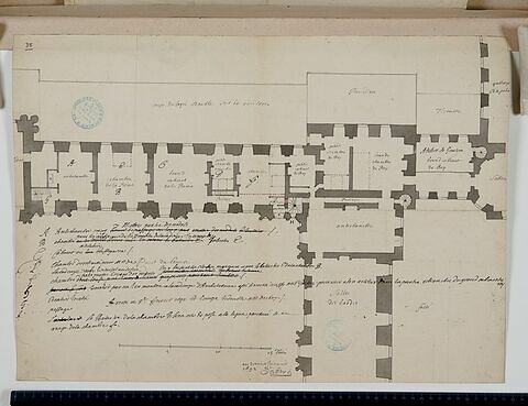 Plan du premier étage des bâtiments de l'angle sud-ouest de la Cour Carrée du Louvre, 1692