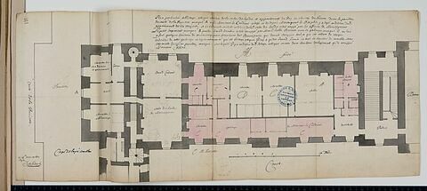 Plan de l'attique de l'aile occidentale (partie sud) de la Cour Carrée du Louvre avec indication des logements des personnages de la cour, 1692