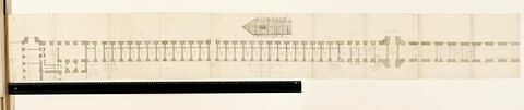 Plan de la Grande Galerie du Louvre avec une coupe de la Galerie et des logements au-dessous, 1692