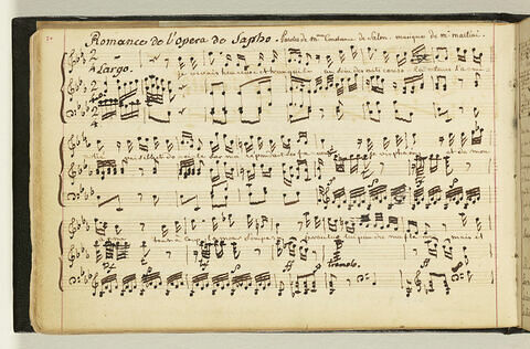 Romance de l'opéra de Sapho, portée musicale et paroles