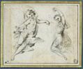 Deux anges volant répandant des fleurs ; croquis d'un angelot, image 1/5