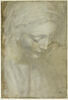 Tête de femme, penchée en avant, les yeux baissés, image 1/3