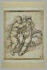 Deux figures d'enfants nus, assis, s'enlaçant et se donnant la main, image 2/2