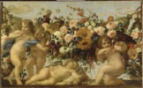 Amour et guirlande de fleurs avec perroquet, image 1/4