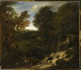 Paysage avec bergers et troupeau au bord d'une mare et près d'un talus fortement éclairé, image 1/3