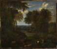 Paysage avec bergers et troupeau dans un chemin forestier, image 1/3