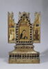 Triptyque-reliquaire à volets mobiles : Panneau central : La Vierge et l'Enfant; au-dessus, le Christ au tombeau ;- Volet gauche : Saint Jean Baptiste ; au-dessus, l'Ange de l'Annonciation .- Volet droit : Sainte Marie-Madeleine ; au-dessus, la Vierge de l'Annonciation, image 1/5