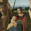 La Vierge à l'Enfant et les saints Jean Baptiste et Sébastien entre deux donateurs (Giacomo di Marchione de Pandolfi da Casio et son fils Girolamo, poète), image 2/18