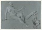 Femme nue, reprise de sa main gauche, et enfant mordant dans une pomme, image 1/2