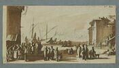 Marchands et foule sur les quais d'un port, image 1/3