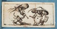 Deux figures grotesques, l'une donnant de la trompette, image 1/2