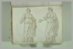 Femme debout drapée, la tête couronnée, tenant un masque..., image 2/2