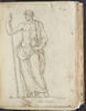 Homme debout, vu de face, le bras droit appuyé sur un long bâton, ..., image 1/2