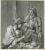 Femme assise, lisant une lettre, devant un jeune homme debout, découvert, image 1/2